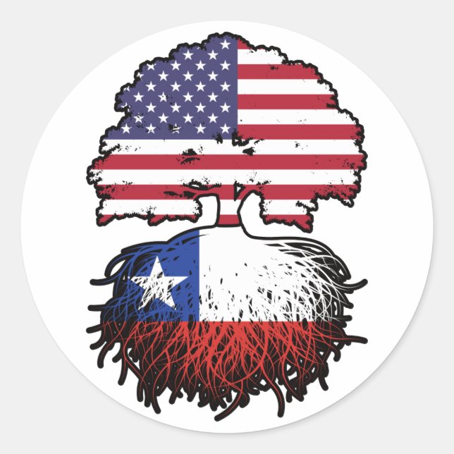 Chile Chilean American USA Tree Roots Flag Classic Round Sticker (Front)