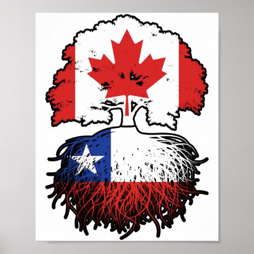 Chile Chilean Canadian Canada Tree Roots Flag Poster