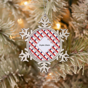 Chile Chilean Flag Tiled Black Personalization Snowflake Pewter Christmas Ornament