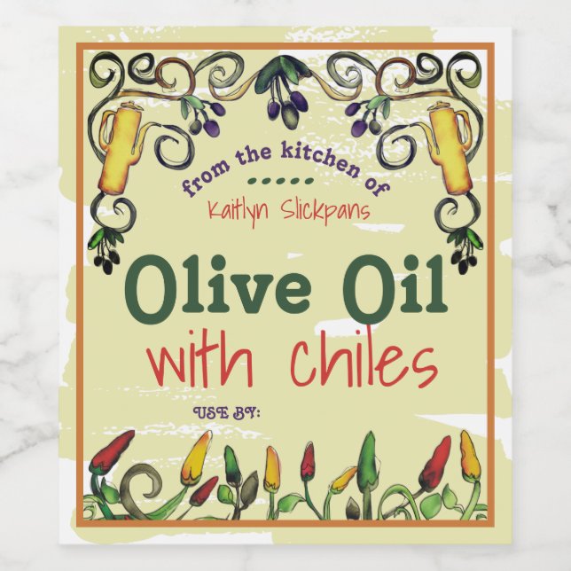 Chile chili olive oil personalized home canning wine label (Single Label)