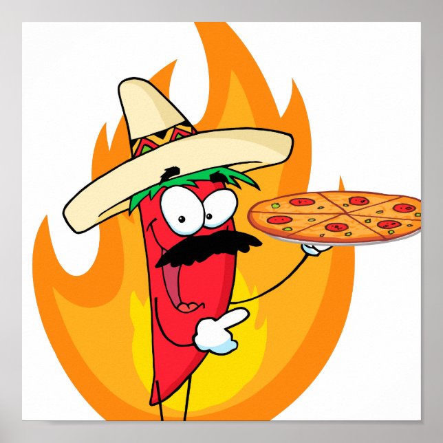Chile Chili Pepper Holds Up Pizza Poster (Front)
