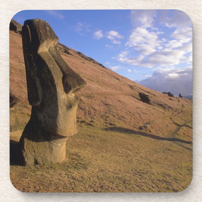 Chile, Easter Island. Hillside with Moai Beverage Coaster (Front)