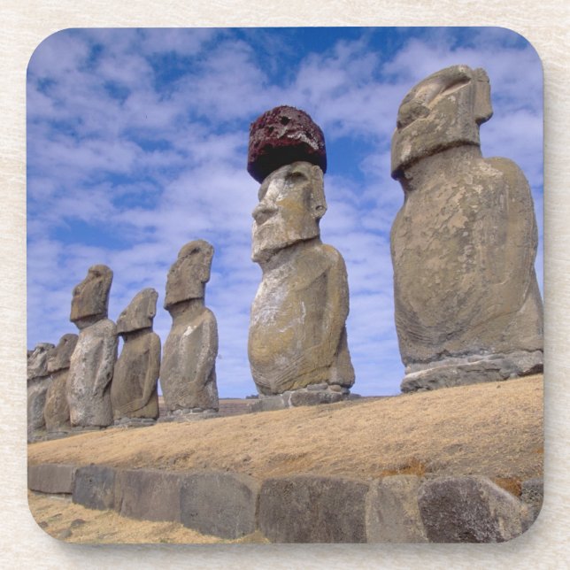 Chile, Easter Island. The 15 Moais at Ahu Beverage Coaster (Front)