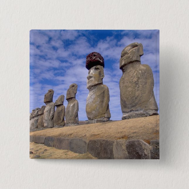 Chile, Easter Island. The 15 Moais at Ahu Button (Front)