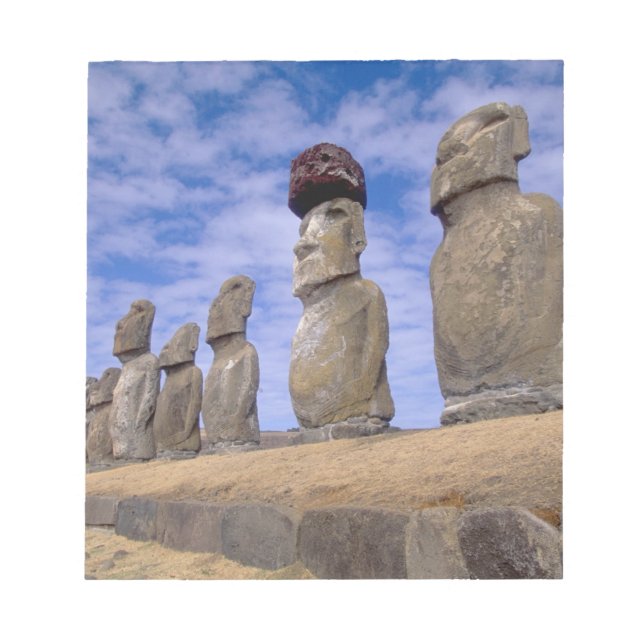Chile, Easter Island. The 15 Moais at Ahu Notepad (Front)