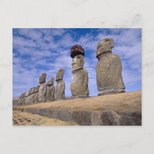 Chile, Easter Island. The 15 Moais at Ahu Postcard