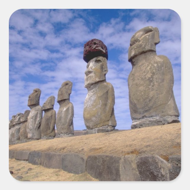 Chile, Easter Island. The 15 Moais at Ahu Square Sticker (Front)