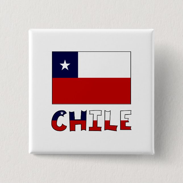 Chile Flag and Name in Color Pinback Button (Front)