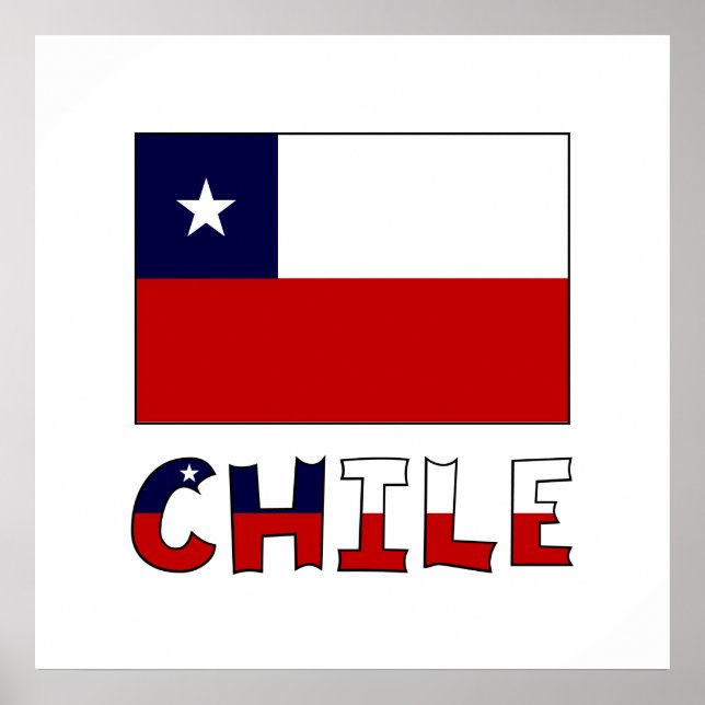 Chile Flag and Name in Color Poster (Front)