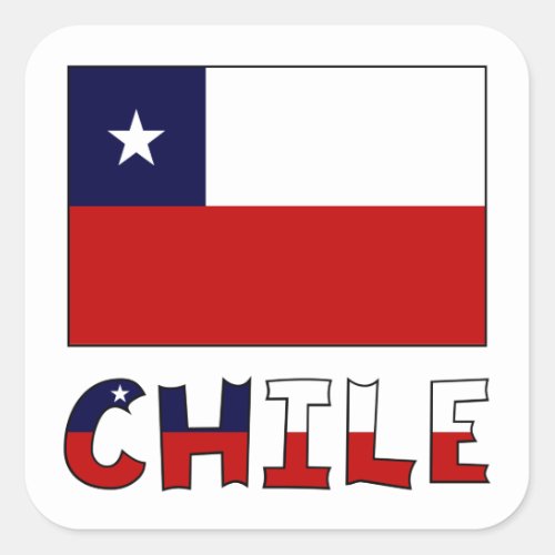 Chile Flag and Name in Color Square Sticker