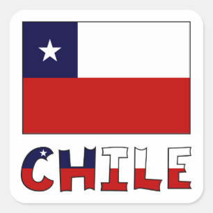 Chile Flag and Name in Color Square Sticker