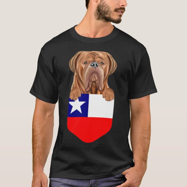 Chile Flag Dogues de Bordeaux Dog In Pocket T-Shirt (Front)