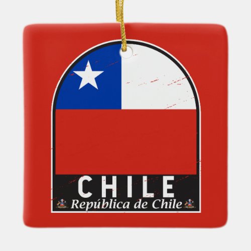 Chile Flag Emblem Distressed Vintage Ceramic Ornament