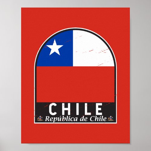 Chile Flag Emblem Distressed Vintage Poster
