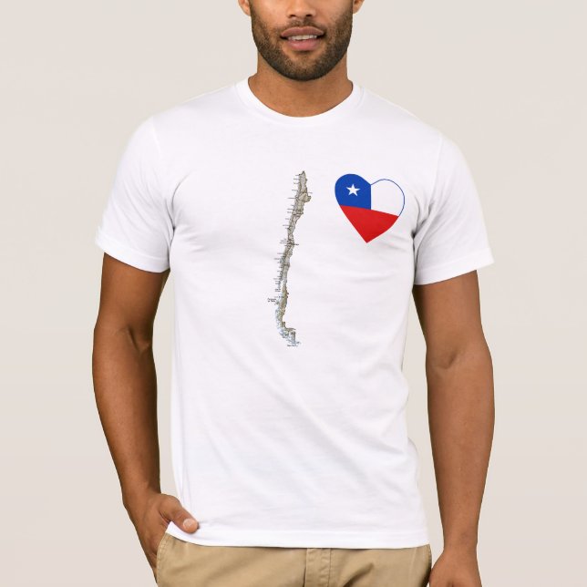 Chile Flag Heart and Map T-Shirt (Front)