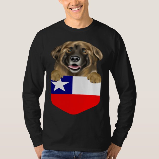 Chile Flag Leonberger Dog In Pocket T-Shirt (Front)