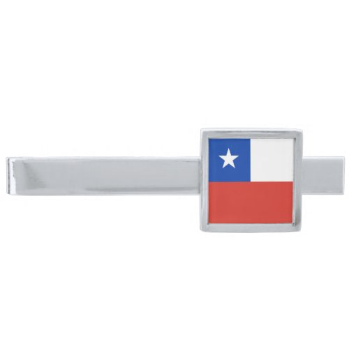 Chile Flag Silver Finish Tie Bar