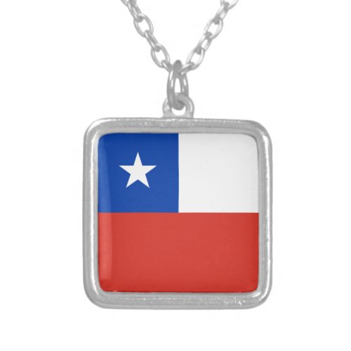 Chile flag silver plated necklace