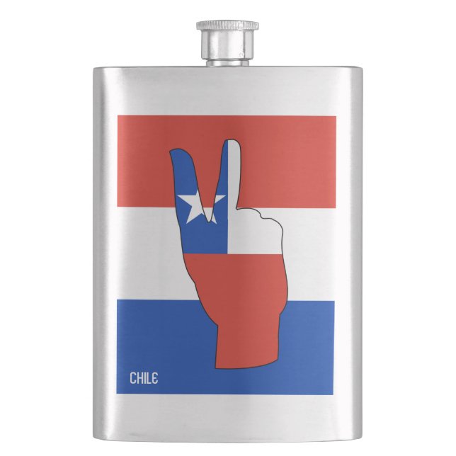 Chile Flag Victory Sign Patriotic Flask (Front)