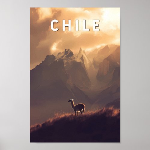 Chile Illustration Travel Art Vintage