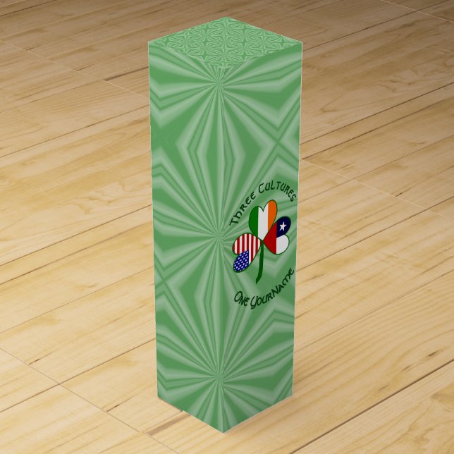 Chile Ireland USA Shamrock Flag Personalized Wine Box (Front)