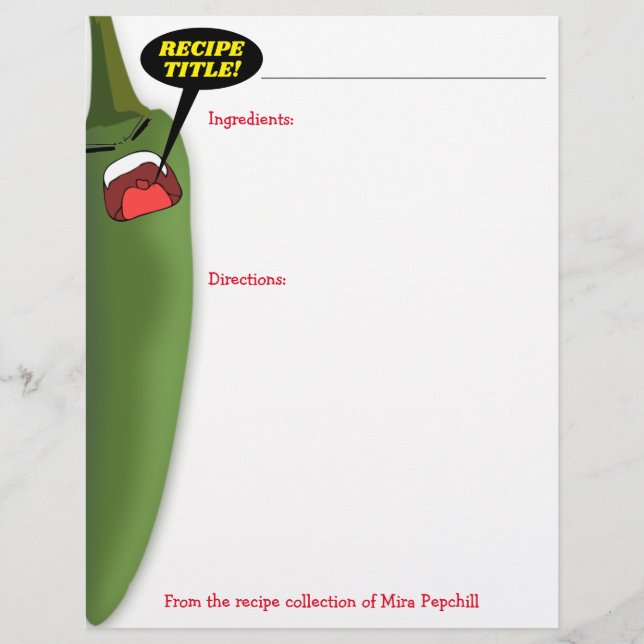 Chile jalepeno pepper Mexican food recipe paper (Front)