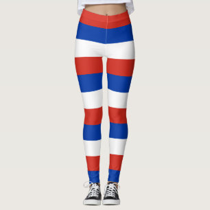 Chile National Flag Colors Horizontal Striped Leggings