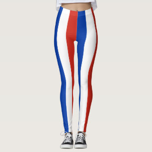Chile National Flag Colors Vertical Striped Leggings