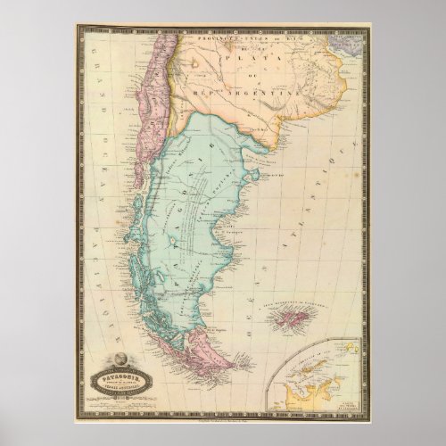  ChilePatagonia 1862 _ Detailed MAP  Poster
