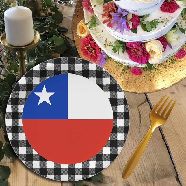 Chile Plate, buffalo plaid & Chilean Flag Paper Plates (Creator Uploaded)