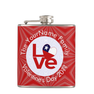 Chile Red LOVE Flag Personalized Flask