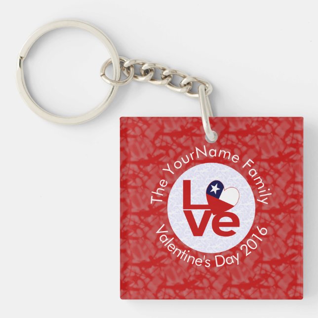 Chile Red LOVE Flag Personalized  Keychain (Front)