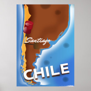 Chile Santiago Vintage Travel poster