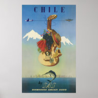 Chile Scandinavian Air Vintage Travel Art Poster