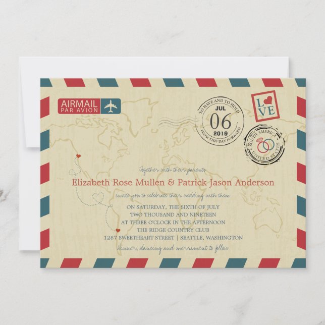 CHILE / SEATTLE WA USA Airmail | Wedding Invitation (Front)