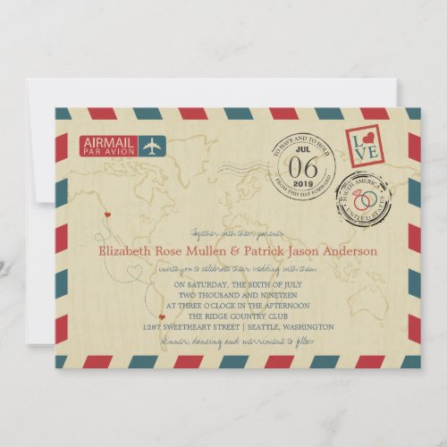 CHILE  SEATTLE WA USA Airmail  Wedding Invitation