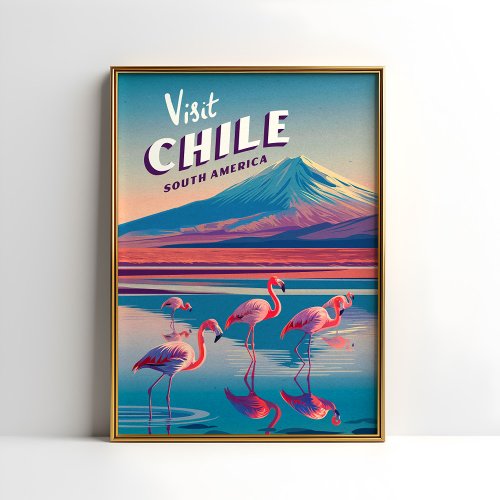 Chile South America Vintage Travel Poster Flamingo