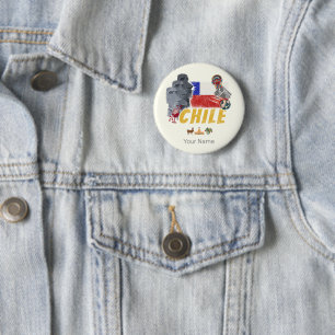 Chile Vintage Easter Island Flag and Alpaca Button
