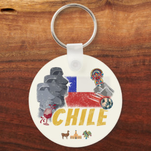 Chile Vintage Easter Island Flag and Alpaca Keychain