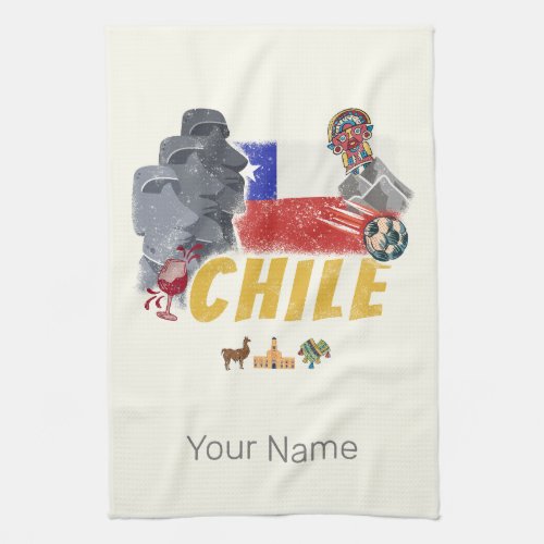 Chile Vintage Easter Island Flag and Alpaca Kitchen Towel