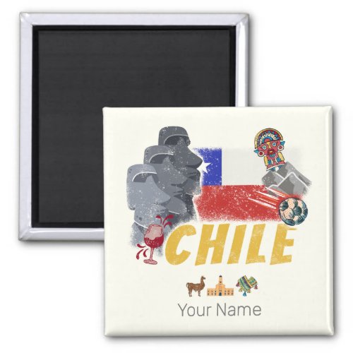 Chile Vintage Easter Island Flag and Alpaca Magnet