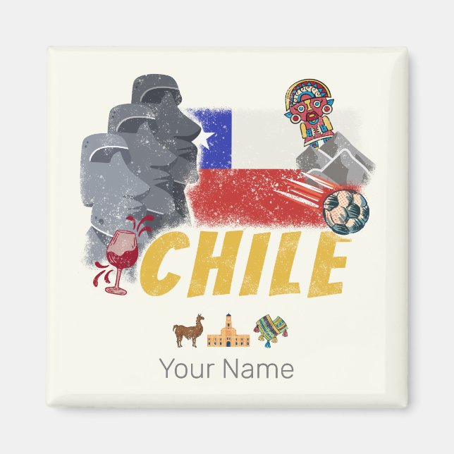 Chile Vintage Easter Island Flag and Alpaca Magnet (Front)
