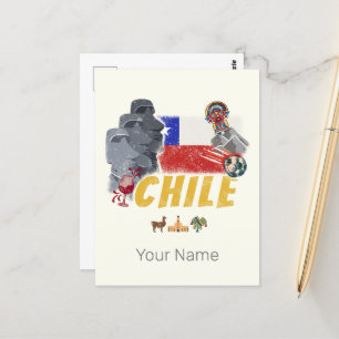 Chile Vintage Easter Island Flag and Alpaca Postcard
