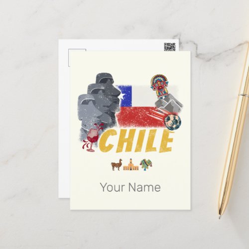 Chile Vintage Easter Island Flag and Alpaca Postcard