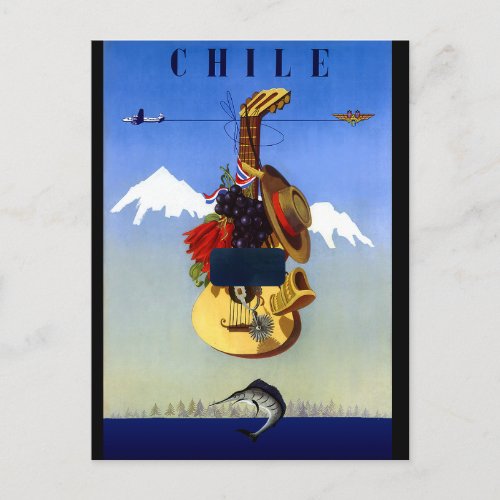 Chile Vintage Travel Poster Postcard