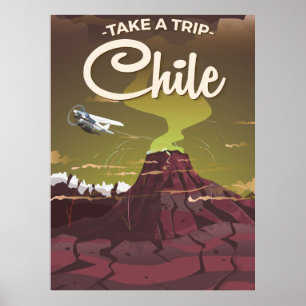 Chile Volcano vintage travel poster