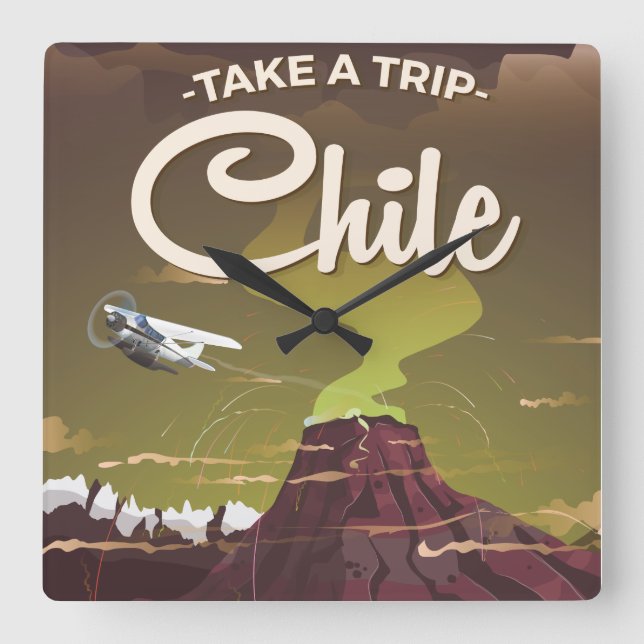 Chile Volcano vintage travel poster Square Wall Clock (Front)