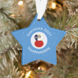 Chilean Angel Hanukkah Flag Personalized  Ornament<br><div class="desc">Angel dressed in the red, white, and blue flag of Chile on this star shaped ornament for your Hanukkah decor this holiday season. Designed for families with multiple religions, the Chilean angel flies in the center of a circle of white squiggly squares. A background of blue squiggly squares completes the...</div>