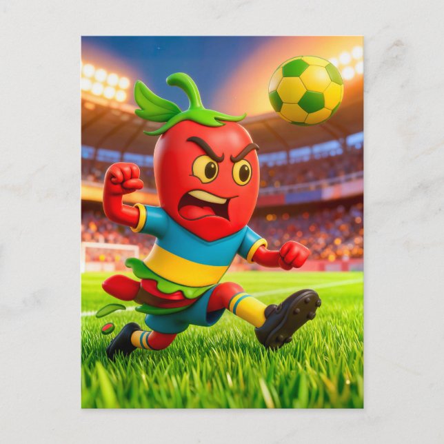 Chilean chili pepper soccer player in stadium postcard (Front)