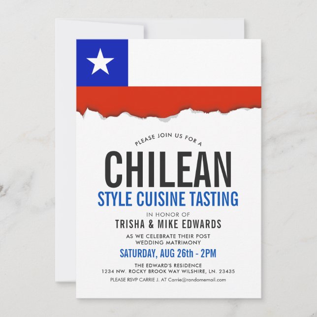 Chilean Cuisine | Party Flag White Invite (Front)